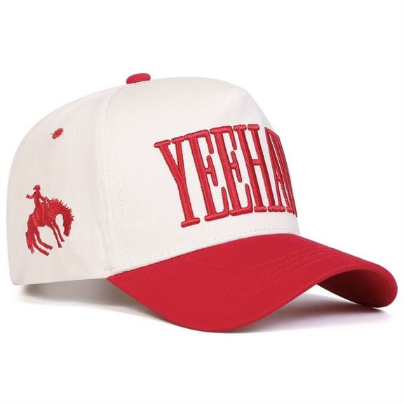 "YEEHAW" Letter Embroidered Patchwork Trucker Hat | Adjustable Unisex Snapback, Cowboy Spirit Travel Essential Cap