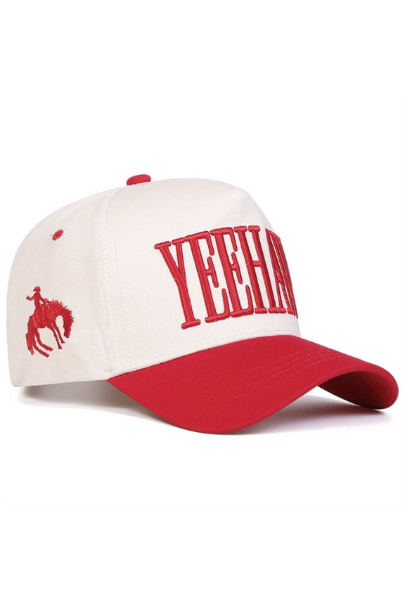 "YEEHAW" Letter Embroidered Patchwork Trucker Hat | Adjustable Unisex Snapback, Cowboy Spirit Travel Essential Cap