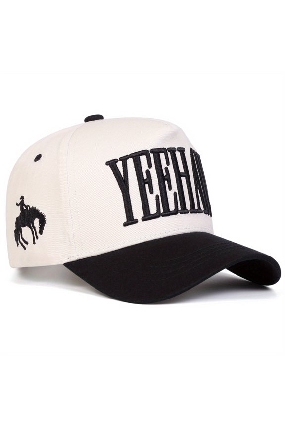 "YEEHAW" Letter Embroidered Patchwork Trucker Hat | Adjustable Unisex Snapback, Cowboy Spirit Travel Essential Cap