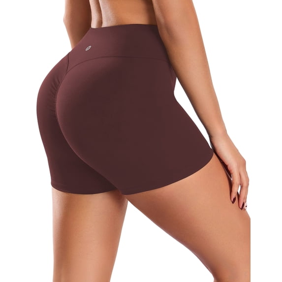 YEEKISUS Women Workout Shorts Tummy Control High Waisted Elastic Shorts for Biker Yoga Running Cycling Gym Brown L