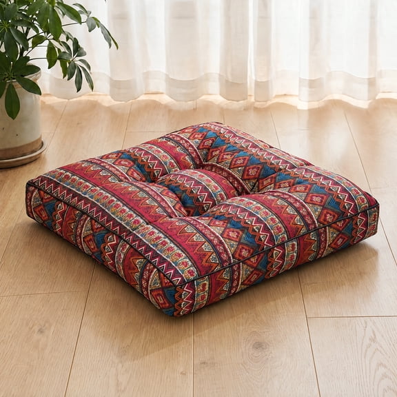 YEERSWAG 1 PC Boho Floor Pillow, 19.7" x 19.7" x 3.9" Thick Tufted Patio Seat Cushion, Meditation Yoga Cushion for Home and Garden, Red