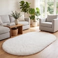 thumbnail image 1 of Fluffy Area Rug, YEERSWAG 2.6x5.3 ft Soft Shaggy Rug for Bedroom Living Room, Machine Washable Non-Slip Oval Carpet, Cream White, 1 of 8