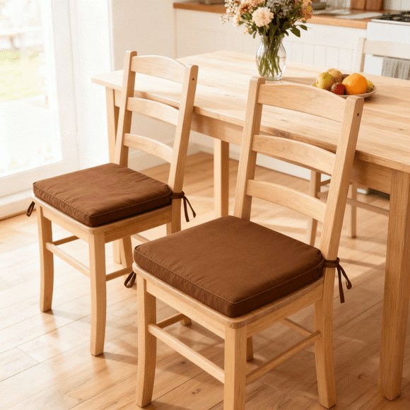 YEERSWAG Chair Cushions 17x16x2 Inch, 2-Pack Dining & Patio Seat Cushions with Ties, Water-Resistant Indoor Outdoor Use (Khaki/Coffee)