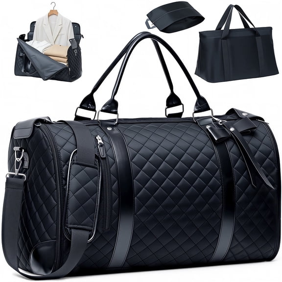 YEERSWAG 3-in-1 Convertible Garment Duffle Bag for Women, Carry On Garment Bag with Separate Tote Bag, Waterproof Suit Travel Bag, Weekender Luggage for Business Trips & Overnight Travel, Black