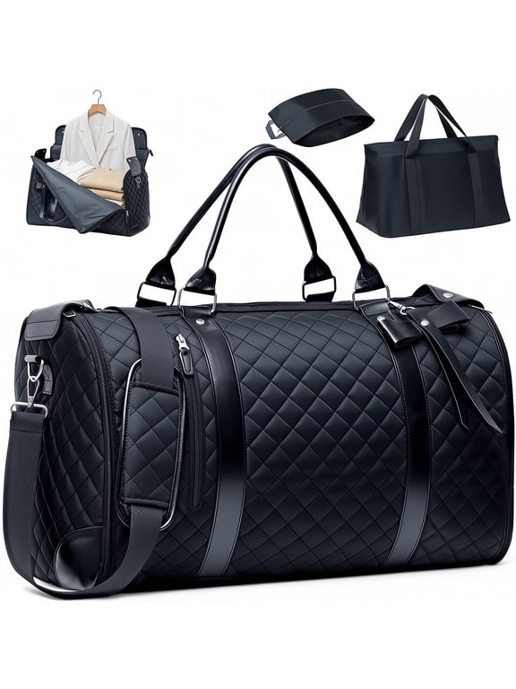 3-in-1 Convertible Garment Duffle Bag for Women, Carry On Garment Bag with Separate Tote Bag, Waterproof Suit Travel Bag, Weekender Luggage for Business Trips & Overnight Travel, Black