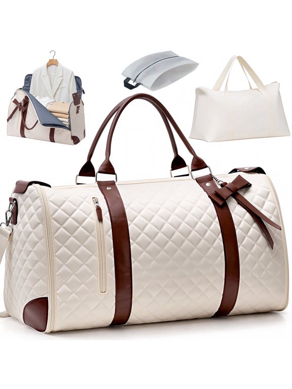 3-in-1 Convertible Garment Duffle Bag for Women, Carry On Garment Bag with Separate Tote Bag, Waterproof Suit Travel Bag, Weekender Luggage for Business Trips & Overnight Travel, Beige