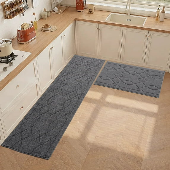 Kitchen Rug Mats YEERSWAG 2 Pcs Non-Slip Kitchen Carpet Runner Extra Large 22"x 30"+ 59“ Soft Kitchen Mats for Floor Machine Washable Kitchen Rugs for Kitchen Hallway Office Sink Laundry
