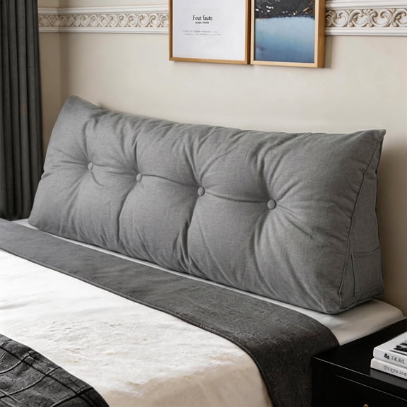 YEERSWAG 59x19.7x7.8 inch Queen Size Detachable Large Triangular Wedge Pillow Headboard Reading Pillow with Phone Pocket,Back Bolster Tufted Bedside Backrest Support Cushion