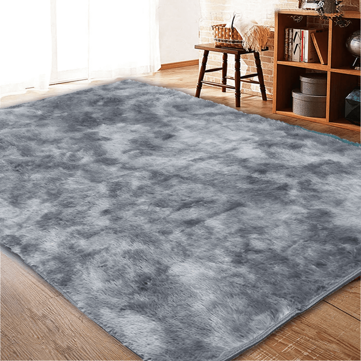 YEERSWAG Shag Area Rug, 5 x 8 ft Ultra Soft Fluffy Area Rug for Living Room Bedroom Indoor Carpet, Dark Gray