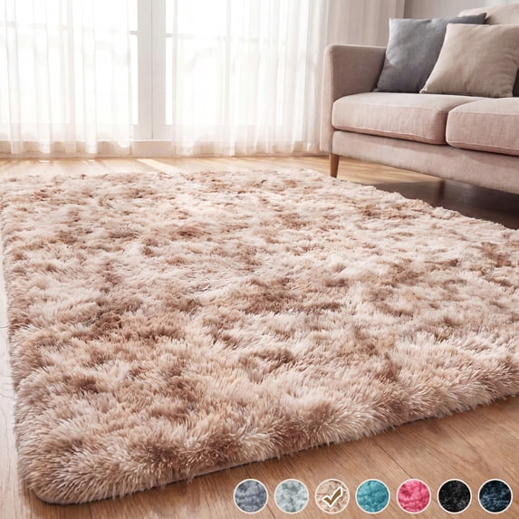 YEERSWAG Shag Area Rug, 5 x 8 ft Ultra Soft Fluffy Area Rug for Living Room Bedroom Indoor Carpet, Brown