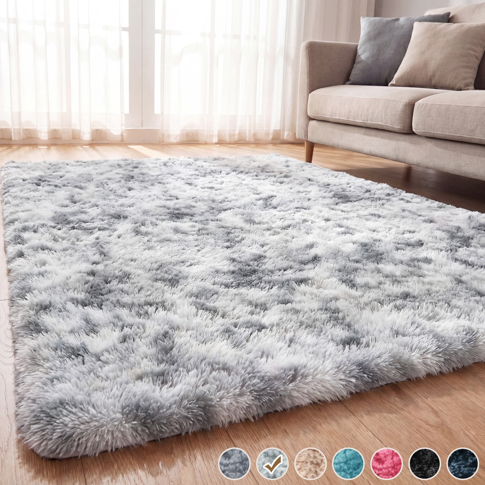 YEERSWAG Shag Area Rug, 5 x 8 ft Ultra Soft Fluffy Area Rug for Living Room Bedroom Indoor Carpet, Gray