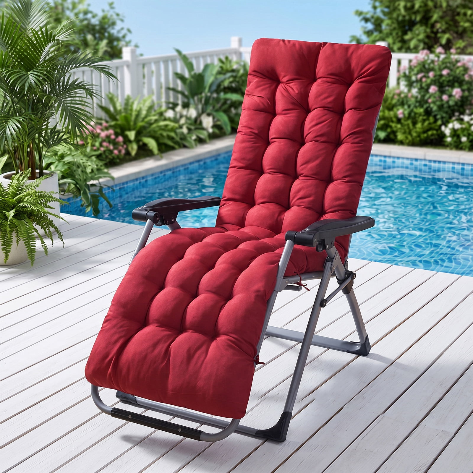 YEERSWAG 67x21x3 inch Outdoor Chaise Lounge Cushions, Non Slip Lounge Chaise Cushion High Back Indoor Rocking Chair Padded with Ties, Red