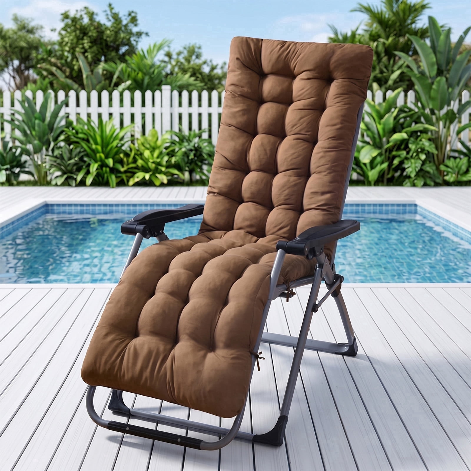YEERSWAG 67x21x3 inch Outdoor Chaise Lounge Cushions, Lounge Chaise Cushion with Ties, Non Slip High Back Chair Pad for Patio Furniture, Coffee