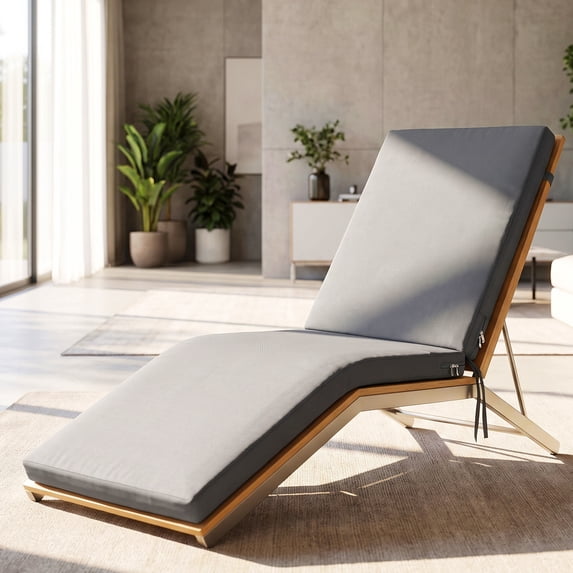 YEERSWAG Outdoor Chaise Lounge Cushions, 72x21x3 inch Lounge Chaise Cushion with Ties, High Density Foam Patio Chaise Lounge Chair Cushion for Outdoor Patio, Gray