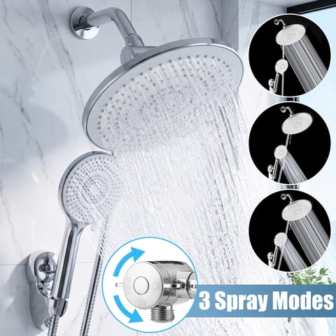 YEERSWAG 9" High Pressure Rain Shower Head with Handheld Shower Combo, Chrome Plated Bathroom Shower System with 3 Spray Modes 60" Stainless Steel Hose, Adjustable Bracket & Easy Installation