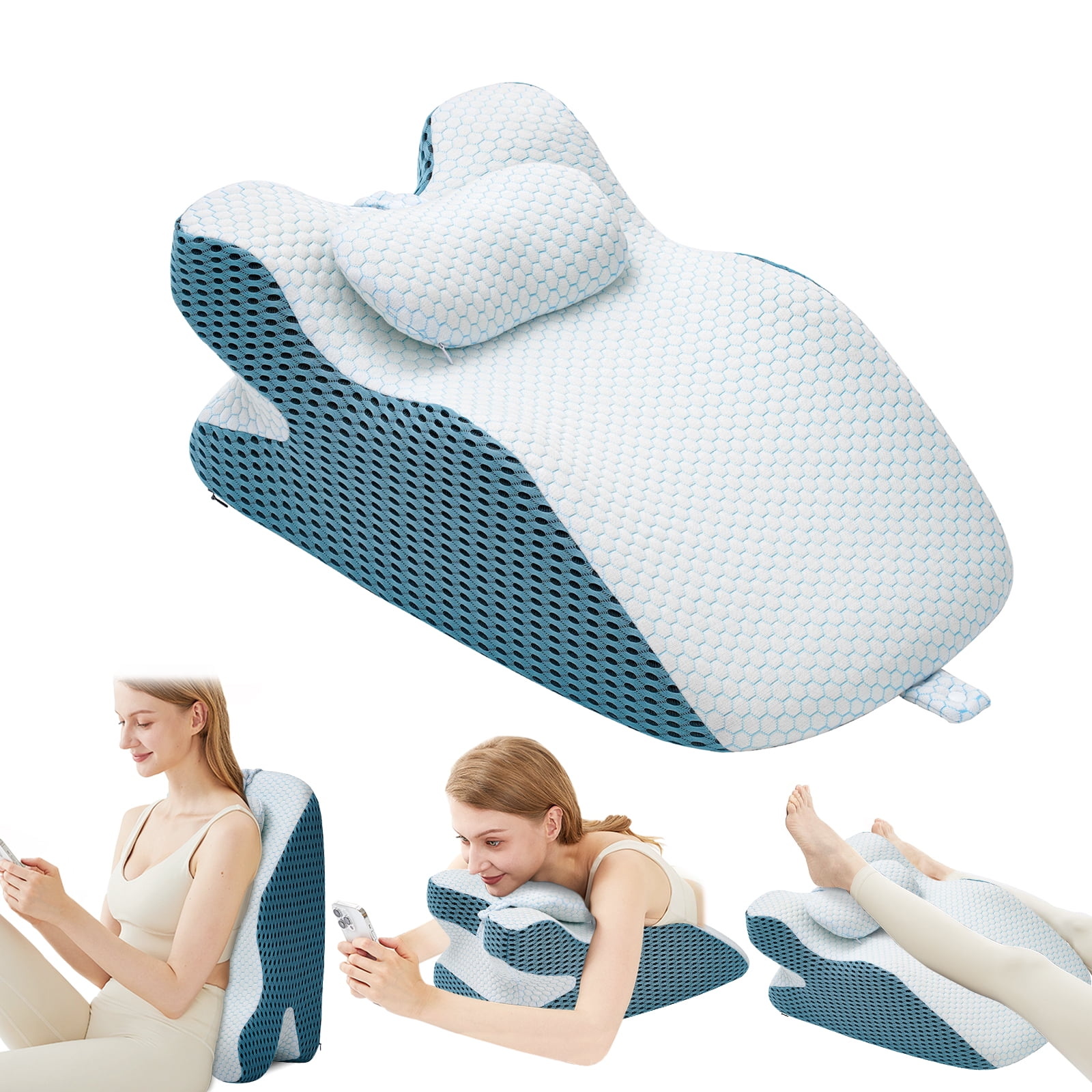 YEERSWAG Adult Ergonomic Memory Foam Bed Triangle Wedge Pillow Headboard for Sitting up Back Neck Pain Relief with Face Down Massage Prone Pillow