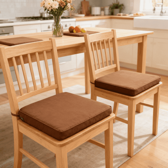 YEERSWAG Dinning Chair Cushions Set of 2 Kitchen Chair Pads with Ties Non-Slip Seat Pads Indoor Outdoor Patio Seat Cusshion Pad,Coffee