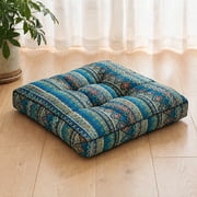 YEERSWAG 1 PC Boho Floor Pillow, 19.7" x 19.7" x 3.9" Thick Tufted Patio Seat Cushion, Meditation Yoga Cushion for Home and Garden, Blue