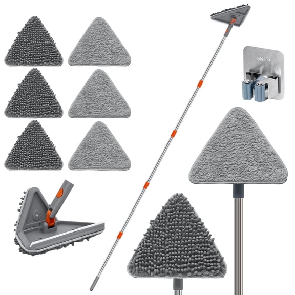 YEERSWAG Wall Cleaner Mop with 82" Extendable Handle, Ceiling Baseboard Cleaner Tool, 180° Rotating Ceiling & Wall Mop, 3 Microfiber Pads & 3 Chenille Pads for Walls, Ceiling, Floors & Windows