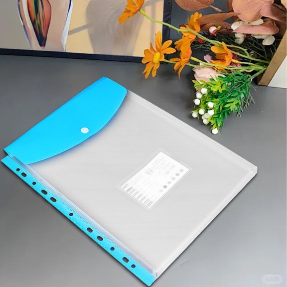 YEESHU 11 Hole Loose Leaf Binder Pouch, Blue Transparent File Bag, Vertical Data Folder for 3 Ring Binder Notebook Office Use