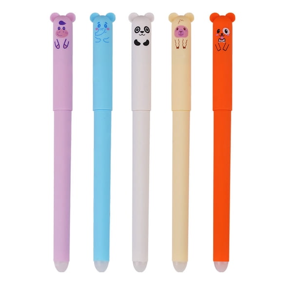 YEESHU Creative Animals Elephant Erasable Gel Pens Set, 5Pcs/Set 0.5mm Rod Washable Handle Gel Pens for Writing Stationery Bear Design, 5 Color Set, 2ml