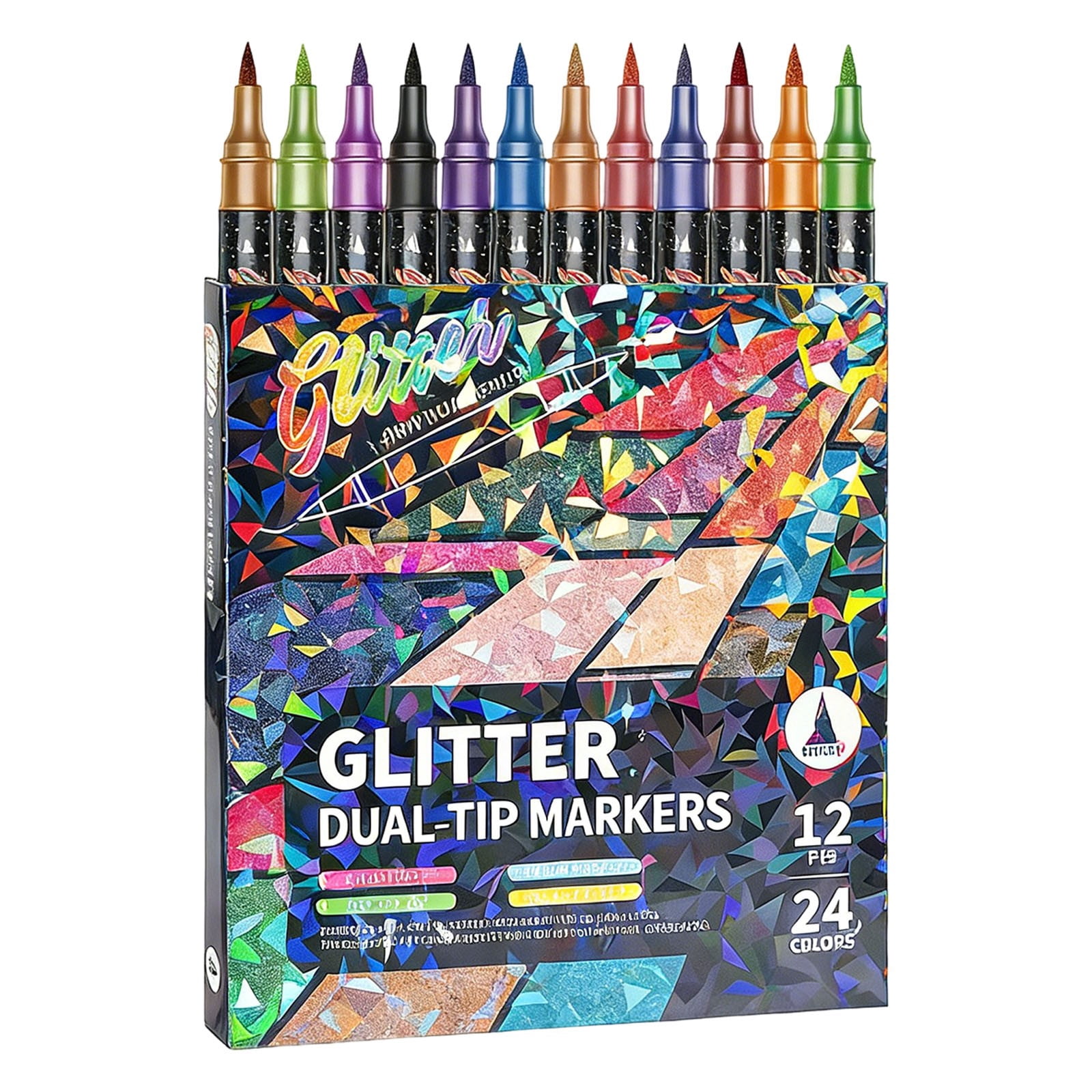 YEESHU Dual Tip Dual Color Glitter Brush Markers, 12 Pieces 24 Colors Metallic Pens for Cards DIY Crafts Doodle Writing Art Scrapbooking Use