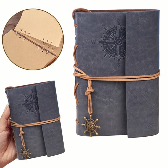YEESHU Refillable Leather Journal Notebook Daily Planner Embossed Travel Journal Diary With Blank Pages And Retro Pendants