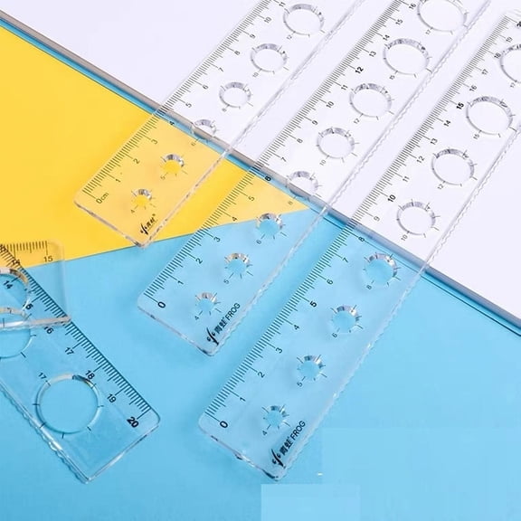 YEESHU Ruler with Holes, Bendable Flexible Rubber Ruler Transparent Straight Plastic Ruler for Precise Drafting and Drawing 20cm, Wave Line Design