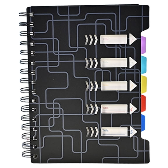 YEESHU Subject Notebook for Home and Office, Notebook College Ruled with Dividers Tabs, A5 Small Note Book with PP Cover and Dividers – Black, Coil Bound