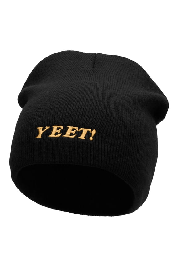 YEET Embroidered 8 Inch Acrylic Short Beanie - Black OSFM
