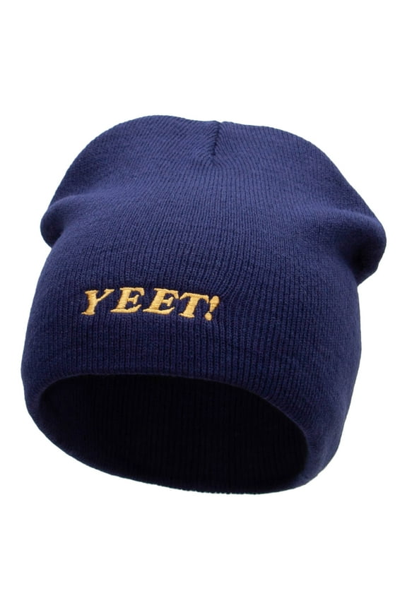YEET Embroidered 8 Inch Acrylic Short Beanie - Navy OSFM