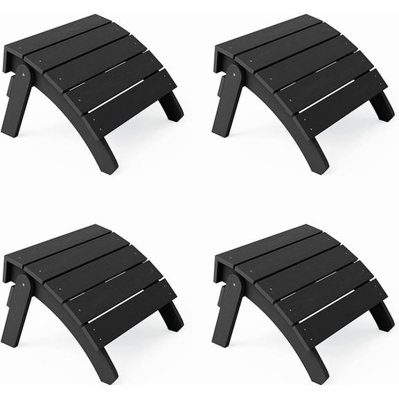 YEFU Adirondack Ottoman Set of 4,Adirondack Foot Rest, Patio Foot Rest, Folding Adirondack Footstool, Weather Resistant for Adirondack Chair, Widely Used for Outdoor, Porch, Backyard, Fire Pits-Black