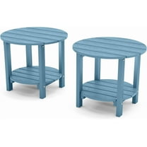 YEFU Adirondack Side Table, 18" Double Outdoor Side Table Set of 2, Poly Lumber end Table, Weather Resistant for Indoor, Patio, Pool, Porch, Backyard-Blue