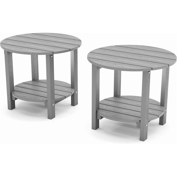 YEFU Adirondack Side Table, 18" Double Outdoor Side Table Set of 2, Poly Lumber end Table, Weather Resistant for Indoor, Patio, Pool, Porch, Backyard-Grey