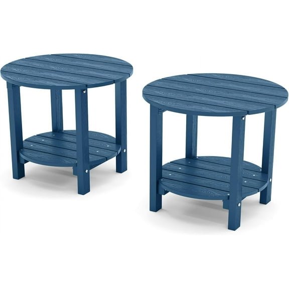 YEFU Adirondack Side Table, 18" Double Outdoor Side Table Set of 2, Poly Lumber end Table, Weather Resistant for Indoor, Patio, Pool, Porch, Backyard-Navy Blue