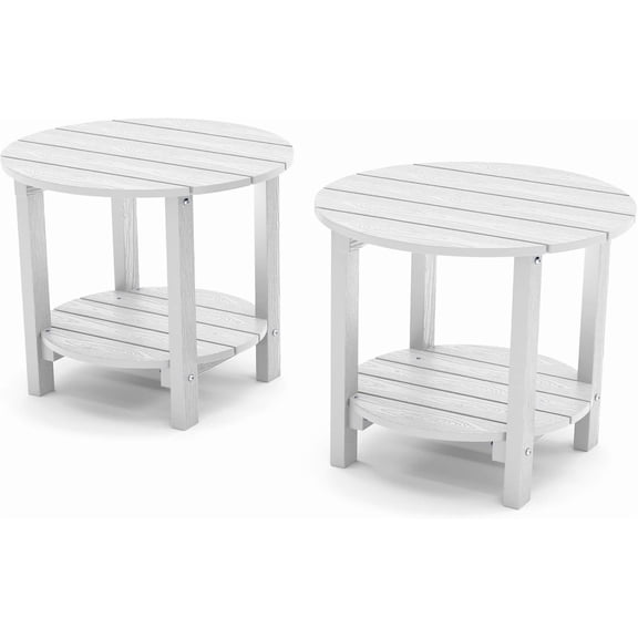 YEFU Adirondack Side Table, 18" Double Outdoor Side Table Set of 2, Poly Lumber end Table, Weather Resistant for Indoor, Patio, Pool, Porch, Backyard-White