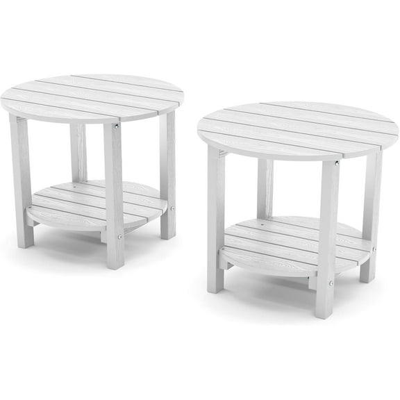 YEFU Adirondack Side Table, 18" Double Outdoor Side Table Set of 2, Poly Lumber end Table, Weather Resistant for Indoor, Patio, Pool, Porch, Backyard-White