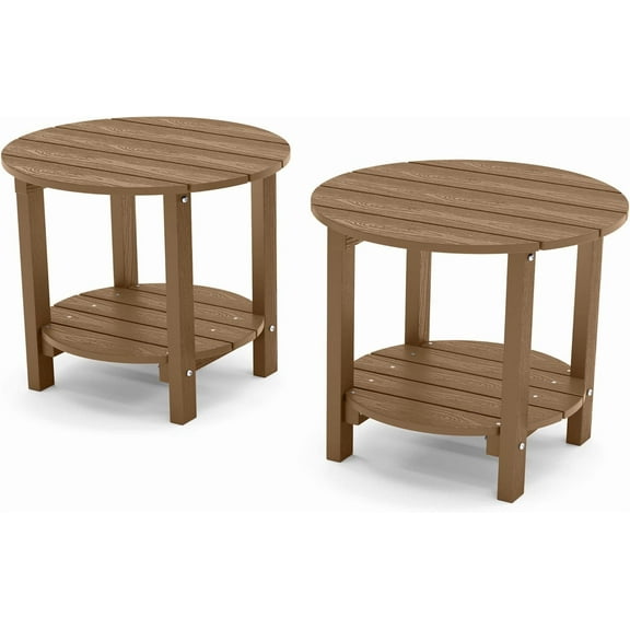 YEFU Adirondack Side Table Set of 2, 18" Double Outdoor Side Table, Poly Lumber end Table, Weather Resistant for Indoor, Patio, Pool, Porch, Backyard-Teak