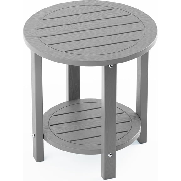 YEFU Outdoor Side Table 2-Tier HIPS Adirondack Patio End Tables Weather Resistant Small Coffee Table (Grey, 1PC)