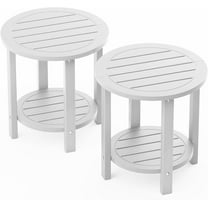 YEFU Outdoor Side Table 2-Tier HIPS Adirondack Patio End Tables Weather Resistant Small Coffee Table (White, 2PCS)