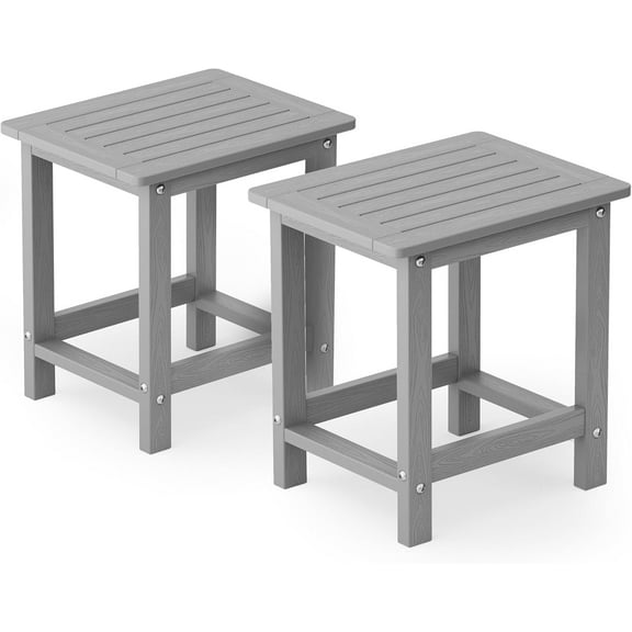 YEFU Outdoor Side Table for Patio: 16" HIPS Weather - Resistant Adirondack Tables Set of 2 - Small Square End Tables for Backyard Pool Porch Balcony - Indoor Outdoor Durable Table Grey