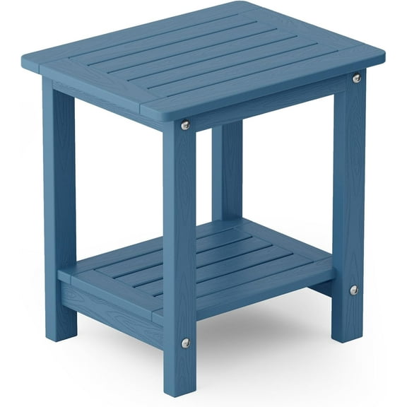 YEFU Outdoor Side Table for Patio: 16" HIPS Weather - Resistant Adirondack Tables - Waterproof Small Square End Tables for Backyard Pool Porch Balcony - Indoor Outdoor Double Layer Table Navy Blue