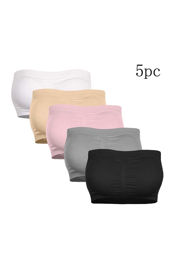 5 Packs Women's Seamless Bandeau Crop Tube Top Bra Strapless Padded Bralette, Multi-color Women Underwear Seamless, Cotton Womens Cotton Underwear