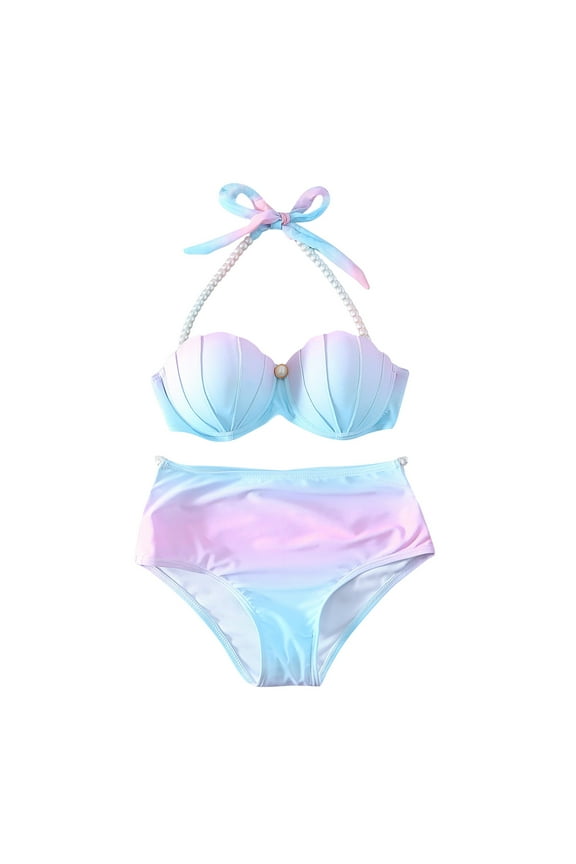 Bathing Suit, Nylon,Spandex Bathing Suit for Women, Women's 2 Piece Bikini Gradient Colorful Bathing Suit Mermaid Pear Halter String Triangle Swimsuit, XL