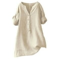 thumbnail image 1 of YEJIMAN Beige Tank Top For Women, polyester Womens Shirts, Loose Button Shirt Top Stand Solid Color Sleeve Collar Casual Women's Shirt Women's Shirt, 1 of 3