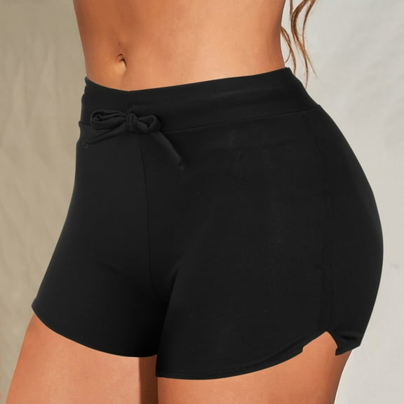 YEJIMAN Black Bathing Suit Tops for Women, Women Buttons Running High Waist Bikini Lace up Swim Briefs Beach Shorts Swim Bikini Bottom Tankini Shorts Swimwear Beach, 2XL