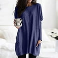 thumbnail image 1 of YEJIMAN Blue Cotton Tshirts For Women, Women's Round Neck Long Sleeve Tops Plus Size Shirts Lightweight Sweatshirts Loose Casual Tunic with Pockets Blouses, 1 of 9