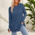thumbnail image 1 of YEJIMAN Blue Oversized Tshirts For Women, Polyester,Spandex Shirt Women Trendy, Women's Tunic Tops to Wear with Leggings Long Sleeve Thumb Hole Shirts Crew Neck Curved Hem, 1 of 7
