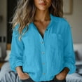 thumbnail image 1 of YEJIMAN Blue T-Shirts For Women, Cotton and linen Usa Shirts For Women, Women's Cotton Linen Button Down Shirt 2025 Spring Casual Long Sleeve Solid Color Shirts Loose Work Tops with Pockets, 1 of 5