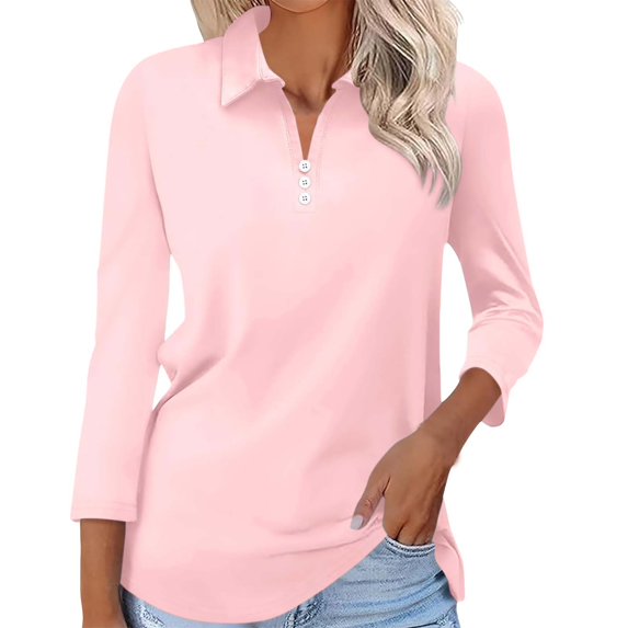 YEJIMAN Clear White Button Down Shirt Women, cotton-like V Neck T Shirts For Women, Women's 3/4 Sleeve Tops V Neck Button Shirts Casual Basic Tees Blouse